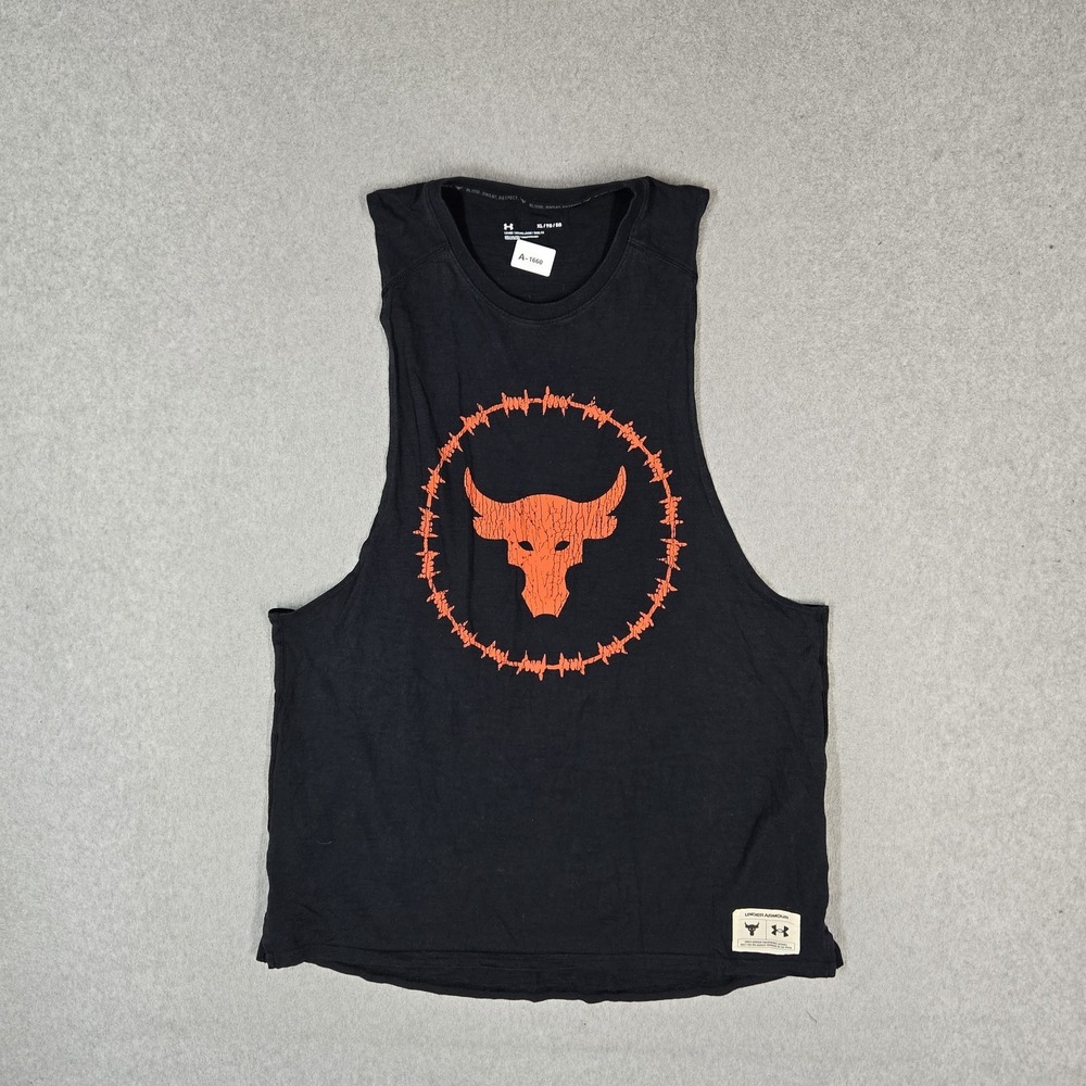 Under Armour x Project Rock Men Tank Top XL Black Bull Logo Loose Sleeveless
